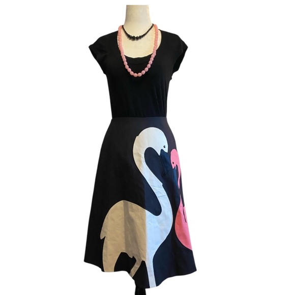 Kate Spade Cotton retro style a-line midi flamingo skirt. Sz 2 - Picture 4 of 16